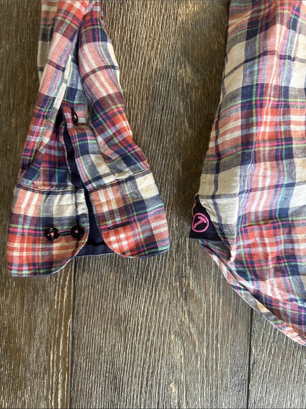 Hammer Made Italian Fabric Plaid Button Down Shirt Men’s 16.5 Red Blue White - Picture 3 of 10